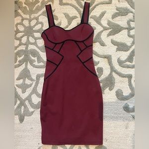 Bebe dress. Maroon and black. Brand new with tags